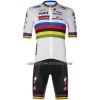 Completo Maglia + Pantaloncino con bretelle 2023 Soudal Quick-Step Campione Del Mondo Manica Corta Bianco Multicolore